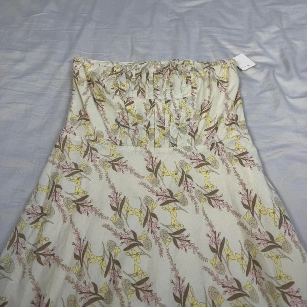 Vintage y2k American Eagle yellow & pink floral pattern strapless cottage dress - Picture 3 of 6